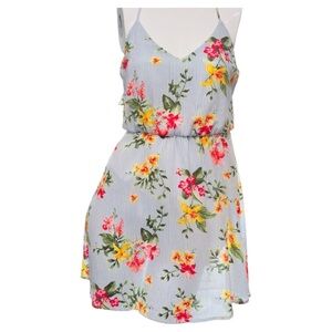LUSH Floral Striped Sleeveless Mini Dress with Spaghetti Straps